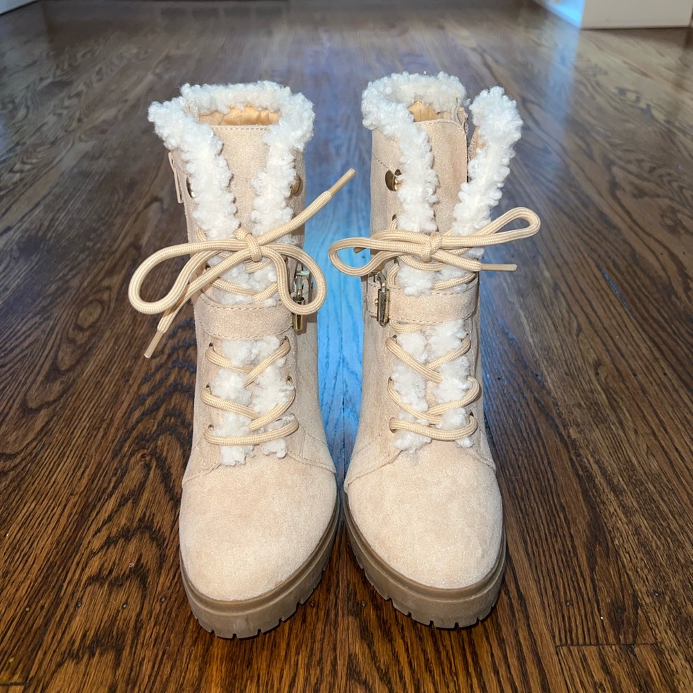 Express Pink and White Fur Heeled Boot